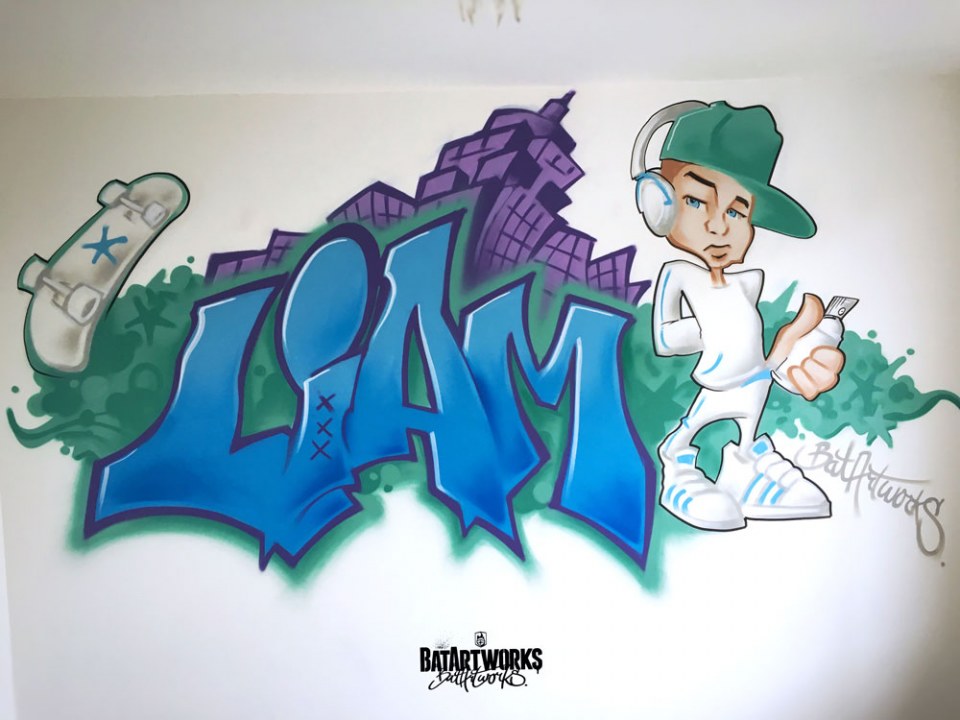 graffiti muurschildering kinderkamer Liam BatArtworks