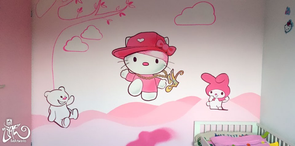 Muurschildering kinderkamer Hello kitty